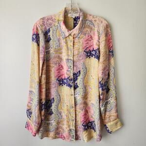 Rose + Olive Top Women's M Pink Abstract Tunic Office Workwear Cottagecore Boho